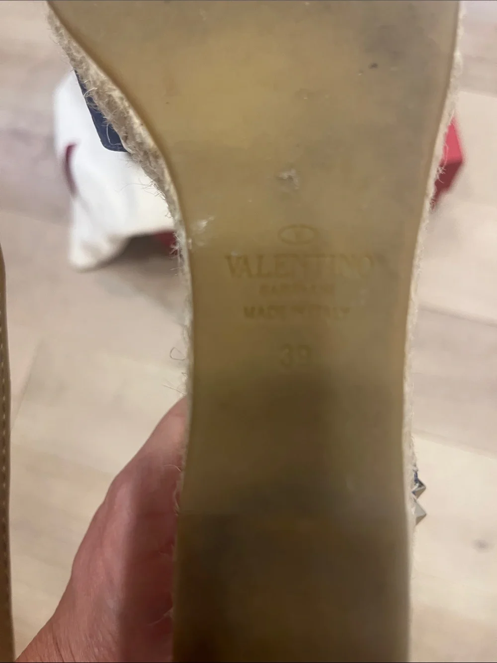 Valentino Blue Leather Studded Ankle-Strap Espadrilles with box and dust bag
